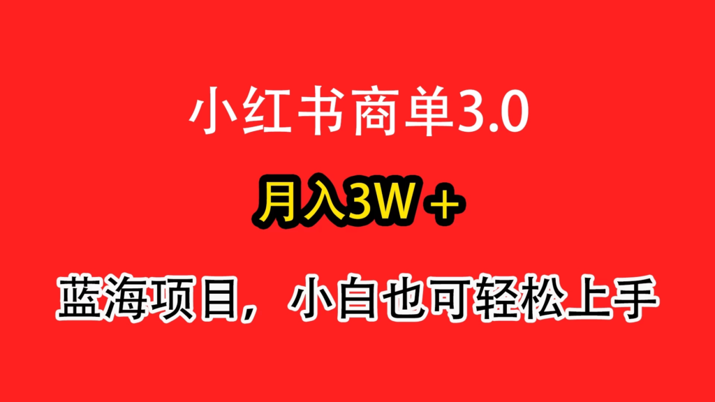 小红书商单3.0，月入3w＋，蓝海项目，小白轻松上手-淘惠啦资源网