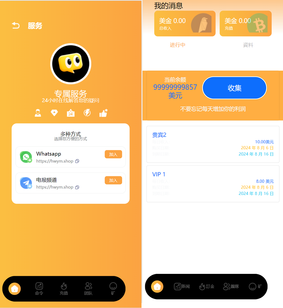 海外usdt挖矿投资理财源码/虚拟币投资理财源码/前端支持英语
